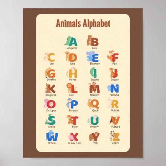 Dieren Alphabet School Onderwijs Leren Poster (Voorkant)