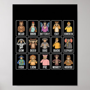 Dieren Asl Hand Gebaar Dieren Dove Gehoorverlies Poster