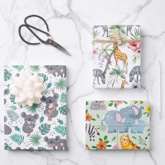 Dieren Baby Shower Inpakpapier Vel (Voorkant)