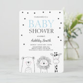 Dieren Baby shower nodigen Zoo Safari Blue Modern Kaart (Staand voorkant)