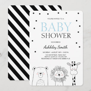 Dieren Baby shower nodigen Zoo Safari Blue Modern  Kaart