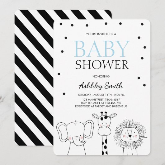 Dieren Baby shower nodigen Zoo Safari Oerwoud Boy  Kaart (Voorkant / Achterkant)