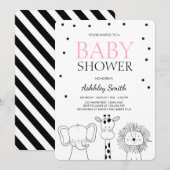 Dieren Baby shower nodigen Zoo Safari Oerwoud Girl Kaart (Voorkant / Achterkant)