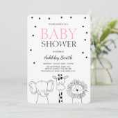 Dieren Baby shower nodigen Zoo Safari Oerwoud Girl Kaart (Staand voorkant)