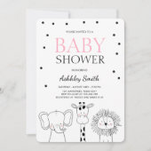 Dieren Baby shower nodigen Zoo Safari Oerwoud Girl Kaart (Voorkant)