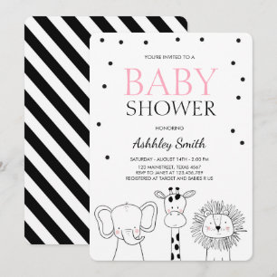 Dieren Baby shower nodigen Zoo Safari Oerwoud Girl Kaart