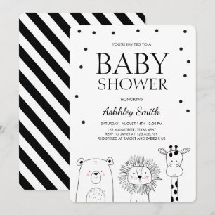 Dieren Baby shower nodigt Zoo Safari Black Modern  Kaart