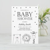Dieren Baby shower nodigt Zoo Safari Black Modern  Kaart (Staand voorkant)