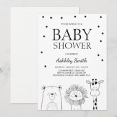 Dieren Baby shower nodigt Zoo Safari Black Modern  Kaart (Voorkant / Achterkant)