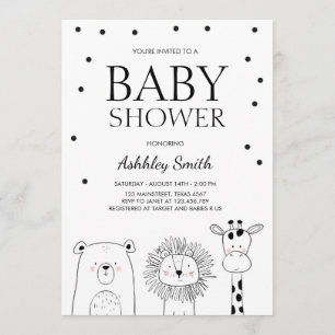 Dieren Baby shower nodigt Zoo Safari Black Modern  Kaart