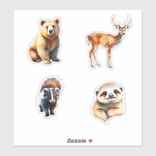 Dieren Beer Herten Stinkdier En Luiaard Sticker (Vel)