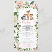 Dieren & Blush Roze Bloemige Baby Shower Plat Menu (Voorkant / Achterkant)