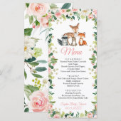 Dieren & Blush Roze Bloemige Baby Shower Platte Me Menu (Voorkant / Achterkant)