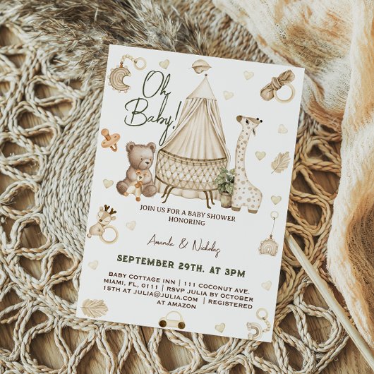 Dieren Boho Baby Shower Uitnodiging