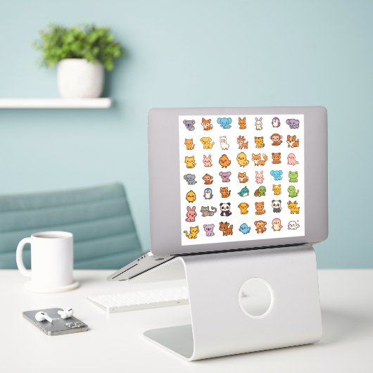 dieren cartoon stickerpakket sticker (Laptop op bureau)
