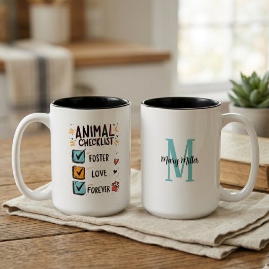 Dieren Checklist Monogram Tweekleurige Koffiemok