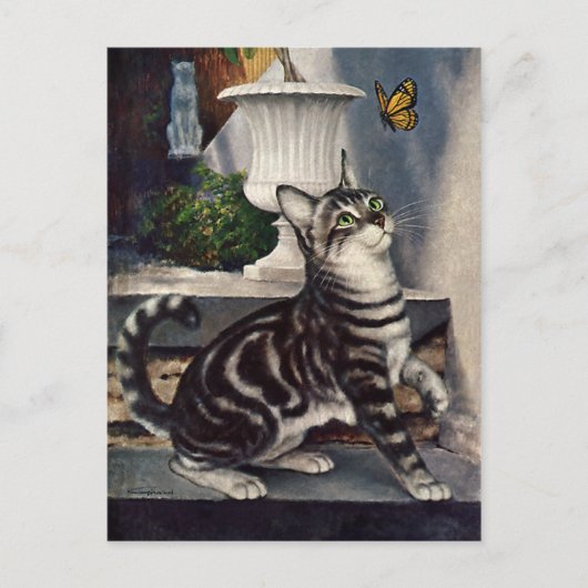  dieren, cute Tabby Cat snd Butterfly Briefkaart (Voorkant)
