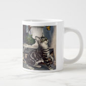 dieren, cute Tabby Cat snd Butterfly Grote Koffiekop (Rechts)