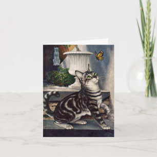  dieren, cute Tabby Cat snd Butterfly Kaart