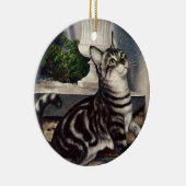 dieren, cute Tabby Cat snd Butterfly Keramisch Ornament (Rechts)