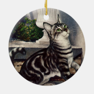 dieren, cute Tabby Cat snd Butterfly Keramisch Ornament