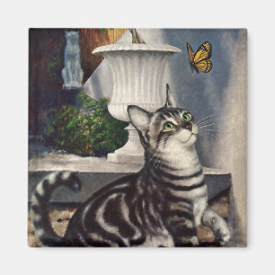  dieren, cute Tabby Cat snd Butterfly Magneet