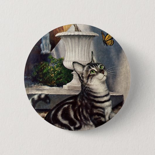  dieren, cute Tabby Cat snd Butterfly Ronde Button 5,7 Cm (Voorkant)