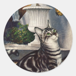  dieren, cute Tabby Cat snd Butterfly Ronde Sticker