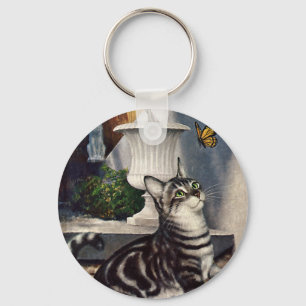  dieren, cute Tabby Cat snd Butterfly Sleutelhanger