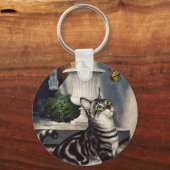  dieren, cute Tabby Cat snd Butterfly Sleutelhanger (Voorkant)