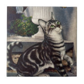  dieren, cute Tabby Cat snd Butterfly Tegeltje (Voorkant)