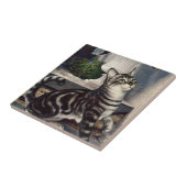 dieren, cute Tabby Cat snd Butterfly Tegeltje (Zijkant)