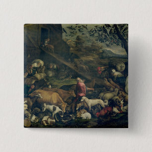 Dieren die de ark binnenkomen (olie op doek) vierkante button 5,1 cm