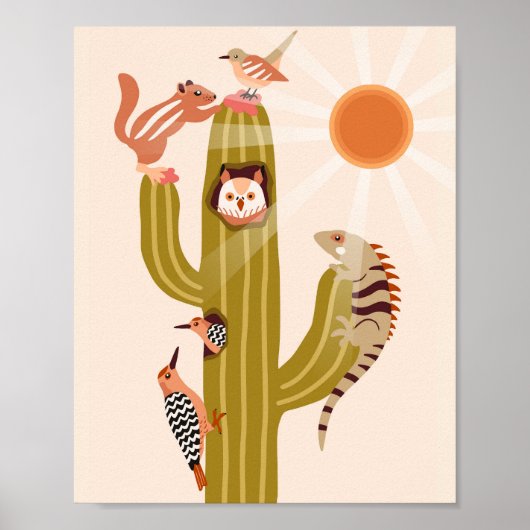 Dieren die leven in een cactus voor kinderen poster (Voorkant)