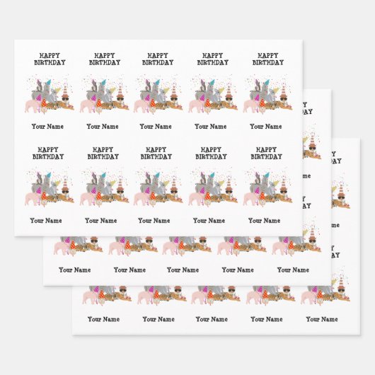 Dieren die partij zijn - Dieren op geboortedag Inpakpapier Vel (Set)