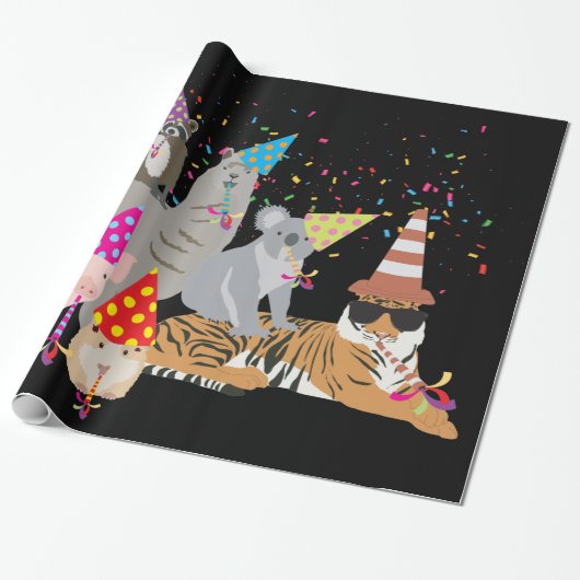 Dieren die partij zijn - Schuddieren met een parti Cadeaupapier (Uitgerold)