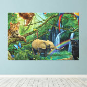 Dieren die samenleven werpen kussen canvas afdruk (Insitu (Houten vloer))