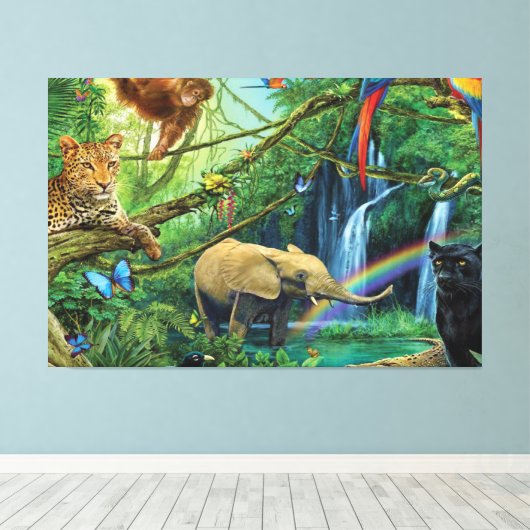 Dieren die samenleven werpen kussen canvas afdruk (Insitu (Houten vloer))