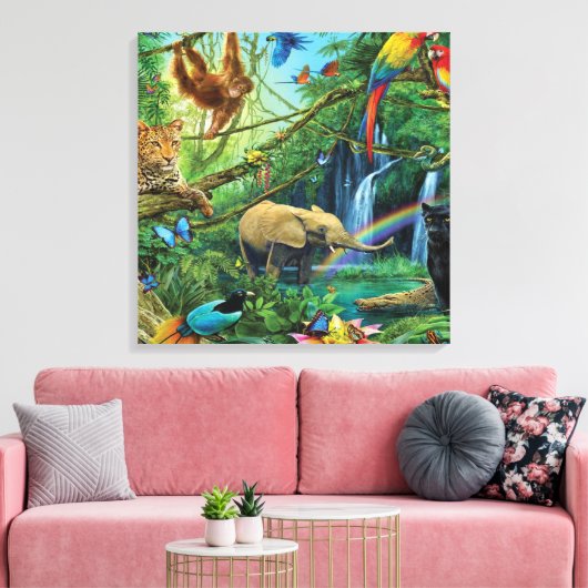 Dieren die samenleven werpen kussen canvas afdruk (Insitu (Woonkamer))