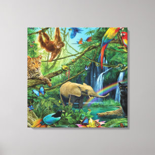 Dieren die samenleven werpen kussen canvas afdruk