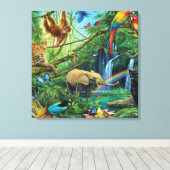 Dieren die samenleven werpen kussen canvas afdruk (Insitu (Houten vloer))