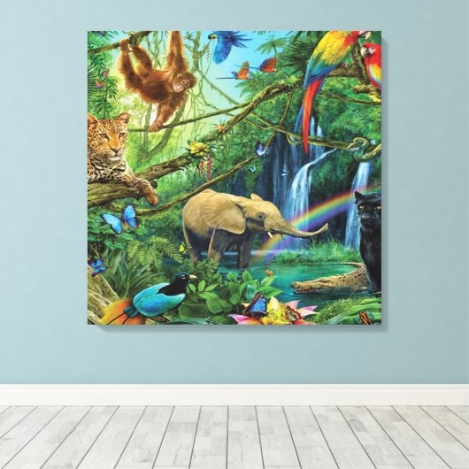 Dieren die samenleven werpen kussen canvas afdruk (Insitu (Houten vloer))