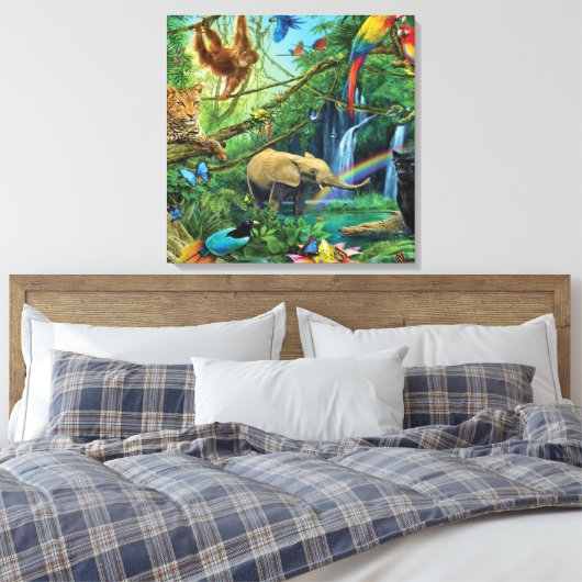 Dieren die samenleven werpen kussen canvas afdruk (Insitu (Slaapkamer))