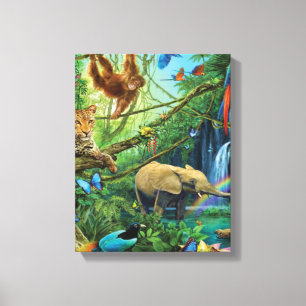Dieren die samenleven werpen kussen canvas afdruk