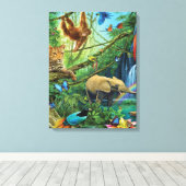 Dieren die samenleven werpen kussen canvas afdruk (Insitu (Houten vloer))