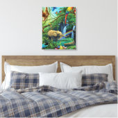 Dieren die samenleven werpen kussen canvas afdruk (Insitu (Slaapkamer))