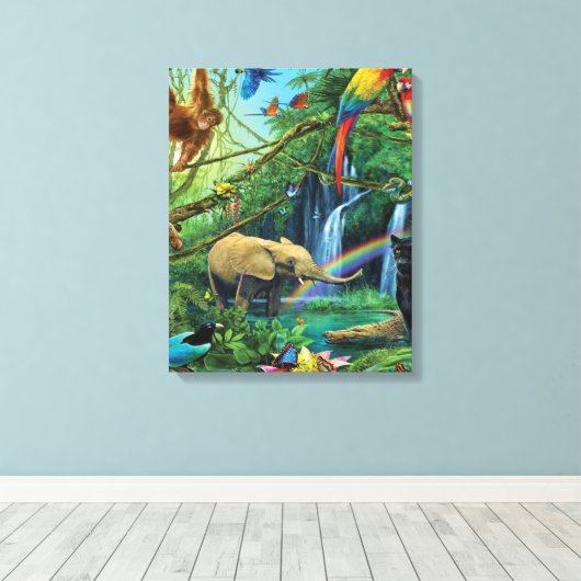 Dieren die samenleven werpen kussen canvas afdruk (Insitu (Houten vloer))