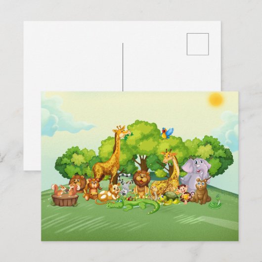 Dieren dierentuin cartoon briefkaart (Voorkant / Achterkant)