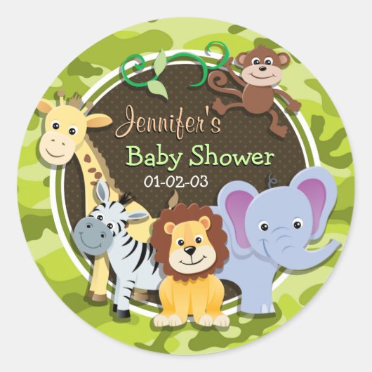 Dieren dierentuin; heldergroene camo, camouflage ronde sticker (Voorkant)