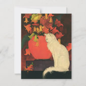 dieren, elegante witte kat, herfstbloemen (Voorkant)